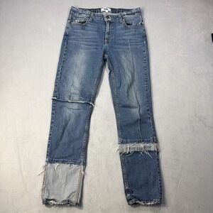 Paige Jacqueline Straight Leg Jeans women's size 26 Distressed blue mid rise.